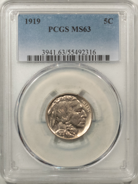 Buffalo Nickels 1919 BUFFALO NICKEL – PCGS MS-63, BLAZING LUSTER!
