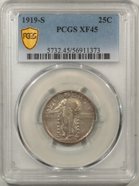 New Certified Coins 1919-S STANDING LIBERTY QUARTER – PCGS XF-45, TOUGH DATE, GREAT LOOK!