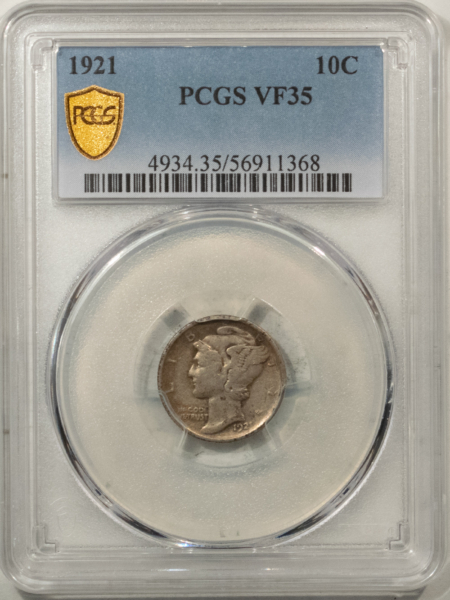 Mercury Dimes 1921 MERCURY DIME – PCGS VF-35, NICE ORIGINAL KEY-DATE!