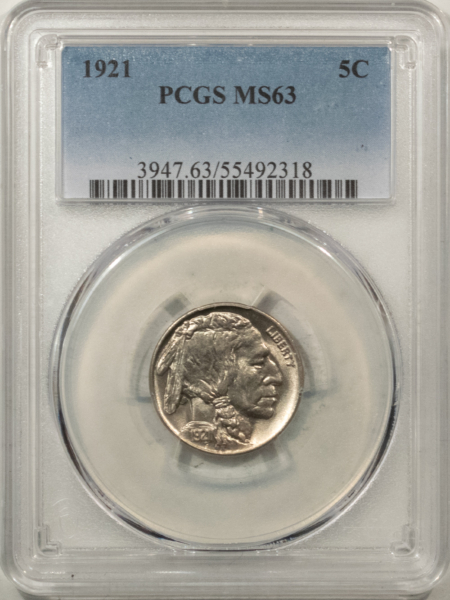 Buffalo Nickels 1921 BUFFALO NICKEL – PCGS MS-63, FLASHY & CHOICE