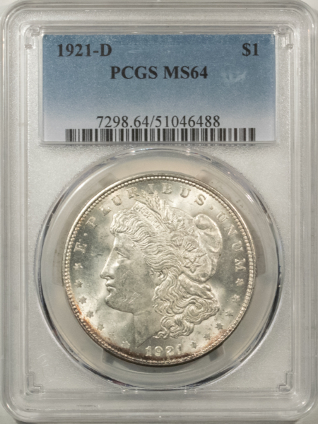 Morgan Dollars 1921-D $1 MORGAN DOLLAR – PCGS MS-64, FROSTY WHITE!