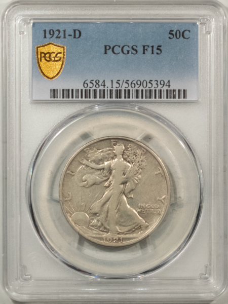 New Certified Coins 1921-D WALKING LIBERTY HALF DOLLAR – PCGS F-15, KEY-DATE!