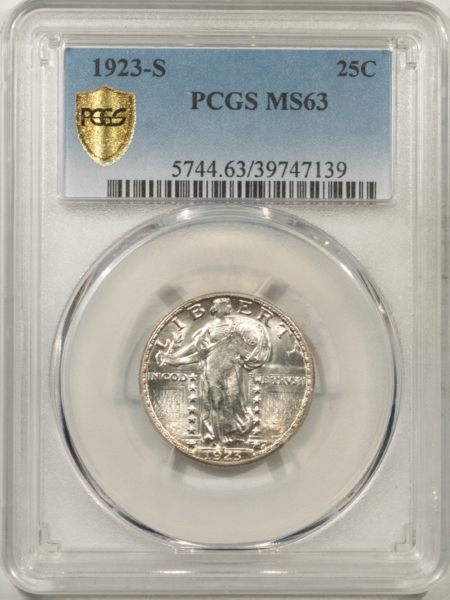 New Certified Coins 1923-S STANDING LIBERTY QUARTER – PCGS MS-63, BLAZING LUSTROUS, PREMIUM QUALITY