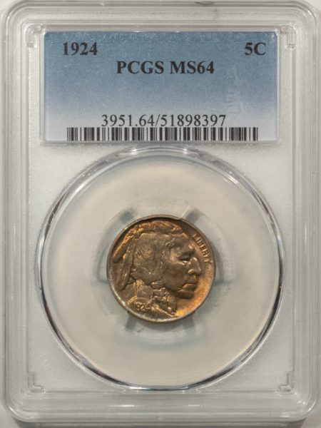Buffalo Nickels 1924 BUFFALO NICKEL – PCGS MS-64, PRETTY & NEAR GEM!