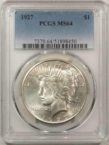 New Certified Coins 1927 $1 PEACE DOLLAR – PCGS MS-64, BLAST WHITE!