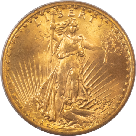 $20 1927 $20 ST GAUDENS GOLD DOUBLE EAGLE – PCGS MS-62 RATTLER PREMIUM QUALITY, CAC!