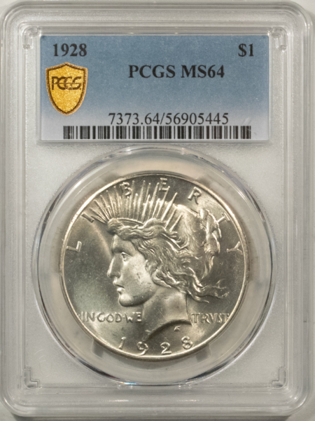 New Certified Coins 1928 $1 PEACE DOLLAR – PCGS MS-64, BLAZING WHITE, KEY-DATE!