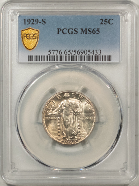 New Certified Coins 1929-S STANDING LIBERTY QUARTER – PCGS MS-65, FRESH ORIGINAL WHITE GEM!