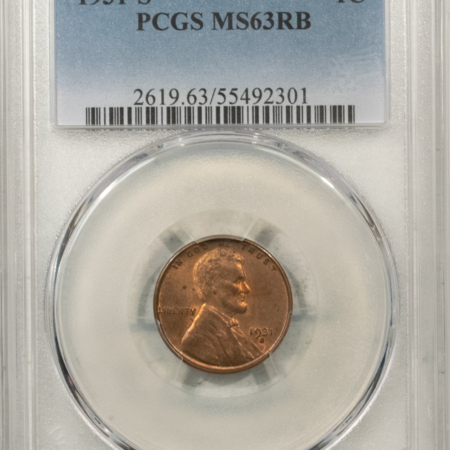 Lincoln Cents (Wheat) 1931-S LINCOLN CENT – PCGS MS-63 RB, CHOICE AND FRESH! KEY-DATE!