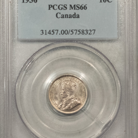 New Certified Coins CANADA 1936 GEORGE V 10c, PCGS MS-66, OLD HOLDER, SUPERB & SCARCE IN THIS GRADE!