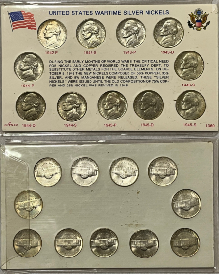 Jefferson Nickels 1938-2002 175 COIN JEFFERSON NICKEL COMPLETE SET CH-GEM BU W/68-02 PROOFS DANSCO