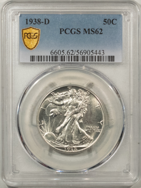 New Certified Coins 1938-D WALKING LIBERTY HALF DOLLAR – PCGS MS-62, BLAST WHITE!