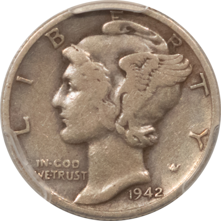 Mercury Dimes 1942/1-D MERCURY DIME – PCGS VF-30, NICE ORIGINAL KEY-DATE!