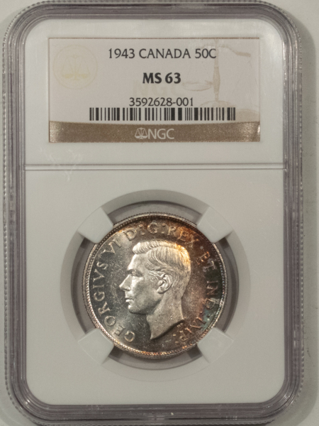 New Certified Coins CANADA 1943 FIFTY CENTS KM-36 – NGC MS-63, CHOICE & REALLY PRETTY!