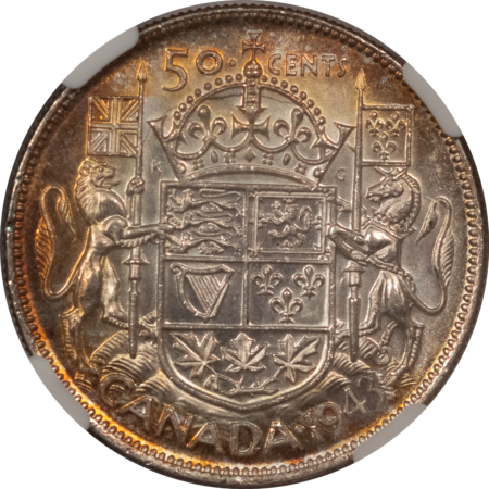 New Certified Coins CANADA 1943 FIFTY CENTS KM-36 – NGC MS-63, CHOICE & REALLY PRETTY!