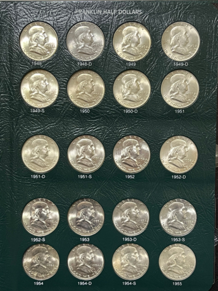 Franklin Halves 1948-1963D 35 COIN FRANKLIN HALF DOLLAR SET, INTERCEPT ALBUM, WHITE UNCIRCULATED