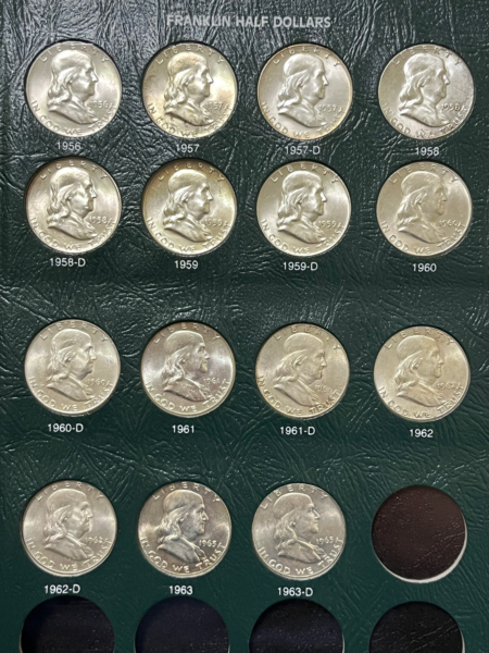Franklin Halves 1948-1963D 35 COIN FRANKLIN HALF DOLLAR SET, INTERCEPT ALBUM, WHITE UNCIRCULATED