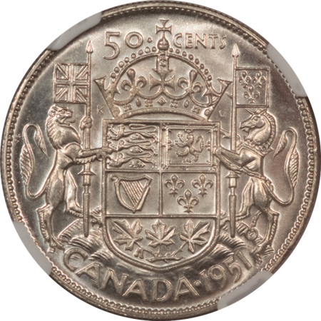 New Certified Coins CANADA 1951 FIFTY CENTS KM-45 – NGC MS-64+, REFLECTIVE & PREMIUM QUALITY!