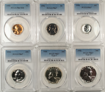 New Certified Coins 1956 6 COIN US SILVER PROOF SET PCGS PR-67, SUPERB GEM W/ RD CENT + TY 1 & 2 50C