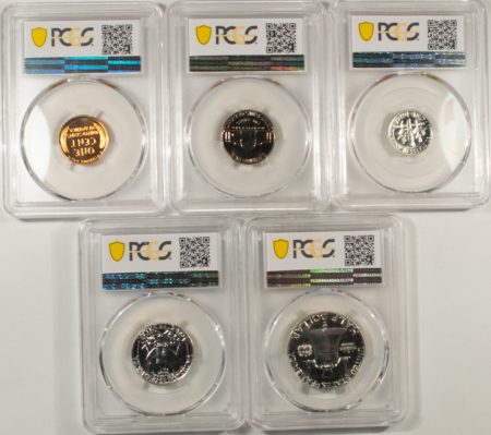 New Certified Coins 1957 5 COIN US SILVER PROOF SET – PCGS PR-67, MATCHED SUPERB GEM WITH RED CENT!
