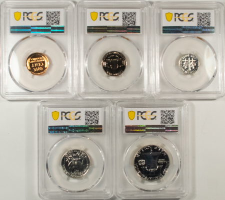 New Certified Coins 1958 5 COIN US SILVER PROOF SET – PCGS PR-67, MATCHED SUPERB GEM WITH RED CENT!