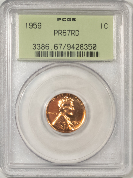 Lincoln Cents (Memorial) 1959 PROOF LINCOLN CENT – PCGS PR-67 RD, OLD GREEN HOLDER!