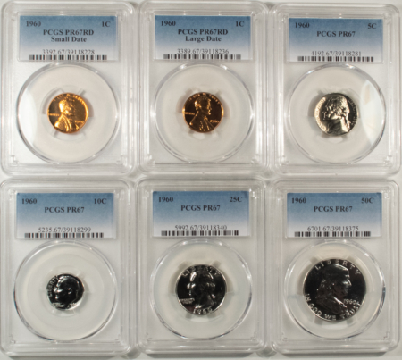 New Certified Coins 1960 6 COIN US SILVER PROOF SET PCGS PR-67 SUPERB GEM, 2 RED CENTS LG & SM DATE