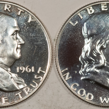 Franklin Halves 1961 PROOF FRANKLIN HALF DOLLARS, LOT/2 – GEM PROOF!