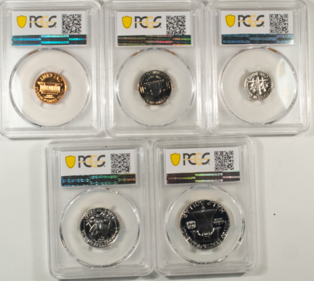 New Certified Coins 1963 5 COIN US SILVER PROOF SET – PCGS PR-67, MATCHED SUPERB GEM WITH RED CENT!