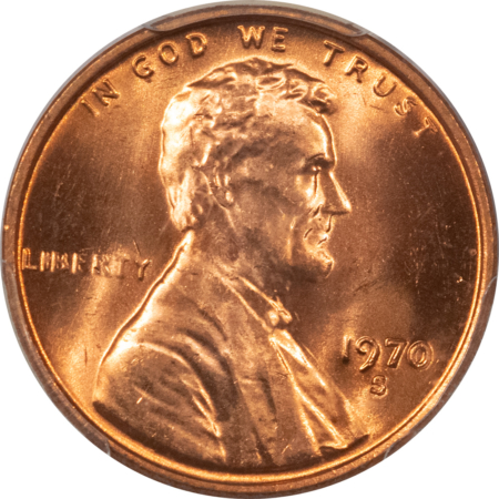 Lincoln Cents (Memorial) 1970-S LINCOLN CENT, SMALL DATE – PCGS MS-66 RD, BLAZING RED!