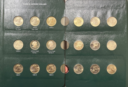Eisenhower Dollars 1979-99 18 COIN COMPLETE SUSAN B ANTHONY SET W/ ALL TY I & TY 2 PROOFS, IN ALBUM