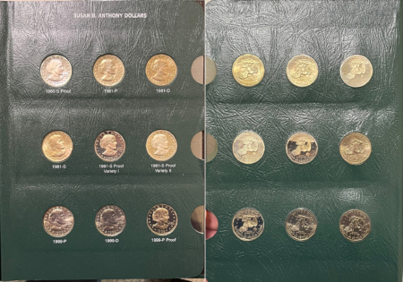 Eisenhower Dollars 1979-99 18 COIN COMPLETE SUSAN B ANTHONY SET W/ ALL TY I & TY 2 PROOFS, IN ALBUM