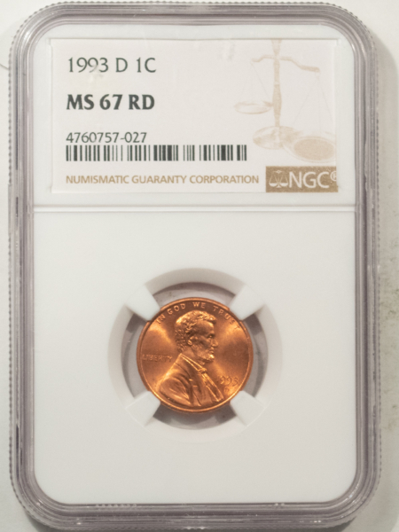 Lincoln Cents (Memorial) 1993-D LINCOLN CENT – NGC MS-67 RD, SUPERB GEM!