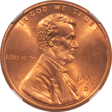 Lincoln Cents (Memorial) 1993-D LINCOLN CENT – NGC MS-67 RD, SUPERB GEM!