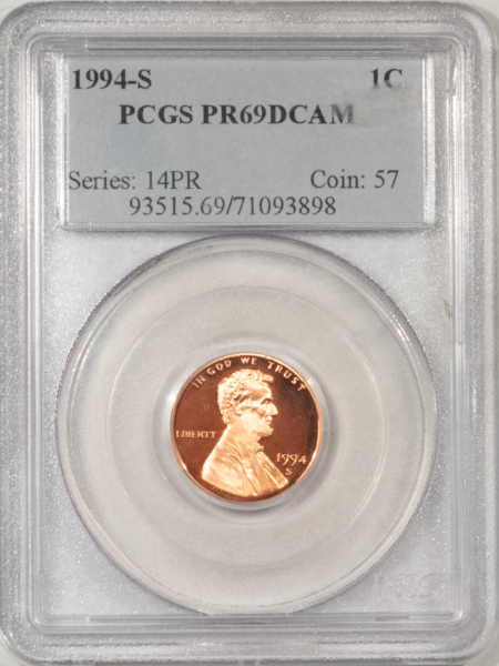 Lincoln Cents (Memorial) 1994-S PROOF LINCOLN CENT – PCGS PR-69 DCAM, DEEP CAMEO
