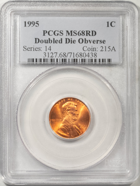 Lincoln Cents (Memorial) 1995 LINCOLN CENT, DOUBLED DIE OBVERSE – PCGS MS-68 RD, RED & PRISTINE!
