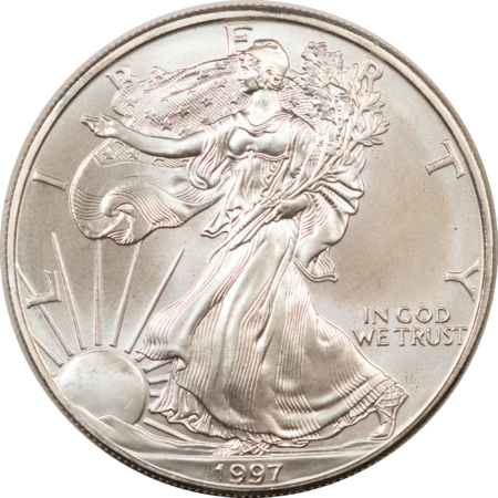 American Silver Eagles 1997 $1 AMERICAN SILVER EAGLE, 1 OZ, .999 – GEM BRILLIANT UNCIRCULATED!
