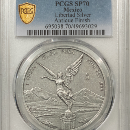 New Store Items 2018-Mo MEXICO ONZA SILVER LIBERTAD – PCGS SP-70, ANTIQUE FINISH!