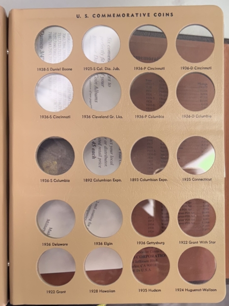 Early Commems DANSCO U.S. COMMEMORATIVE COINS VOL 1 & VOL 2, 4 PAGES EACH, PRISTINE, LIKE-NEW!