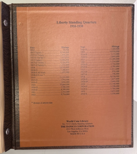 New Certified Coins DANSCO #7132 LIBERTY STANDING QUARTERS, 2 PAGES, VERY LIGHTLY USED & PRISTINE!