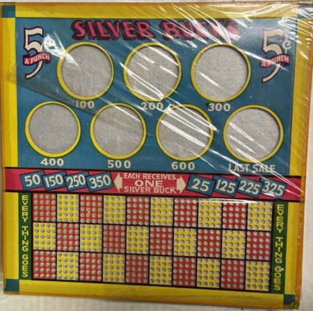 Miscellaneous VINTAGE 1950s 5C SILVER BUCKS SILVER DOLLAR PUNCHBOARD MARYLAND ISSUED W/ PAPERS