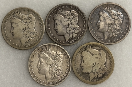 Morgan Dollars 1879-1883-S WHOLESALE LOT OF 5 MORGAN DOLLARS – CIRCULATED, LOW GRADE!