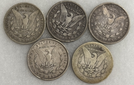 Morgan Dollars 1879-1883-S WHOLESALE LOT OF 5 MORGAN DOLLARS – CIRCULATED, LOW GRADE!