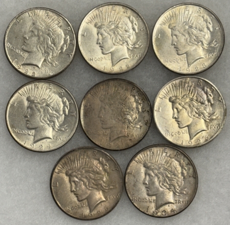 New Store Items 1922-1934 WHOLESALE LOT OF 8 PEACE DOLLARS – MIXED QUALITY, SOME WITH ISSUES!