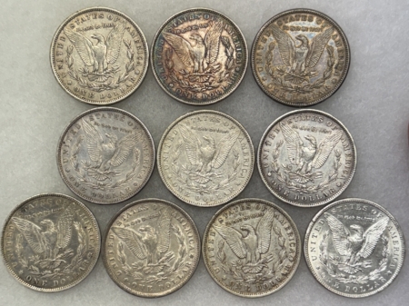 Morgan Dollars 1879-1896 WHOLESALE LOT OF 10 MORGAN DOLLARS – HIGH GRADE EXAMPLE, MINOR ISSUES!