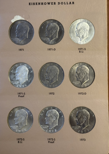 Dollars 1971-S-1978-S EISENHOWER SILVER DOLLAR 32 COIN COMPLETE SET W/BU & PROOFS DANSCO