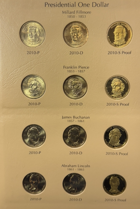 Eisenhower Dollars 2007-16 PRESIDENTIAL DOLLAR 117 COIN COMPLETE SET, ALL BU/PROOFS 2 DANSCO ALBUMS