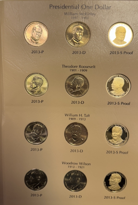 Eisenhower Dollars 2007-16 PRESIDENTIAL DOLLAR 117 COIN COMPLETE SET, ALL BU/PROOFS 2 DANSCO ALBUMS