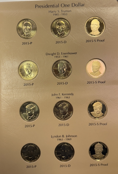 Eisenhower Dollars 2007-16 PRESIDENTIAL DOLLAR 117 COIN COMPLETE SET, ALL BU/PROOFS 2 DANSCO ALBUMS