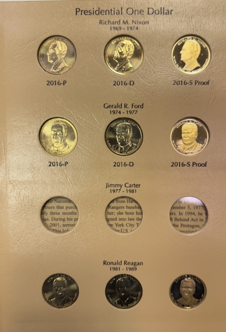 Eisenhower Dollars 2007-16 PRESIDENTIAL DOLLAR 117 COIN COMPLETE SET, ALL BU/PROOFS 2 DANSCO ALBUMS